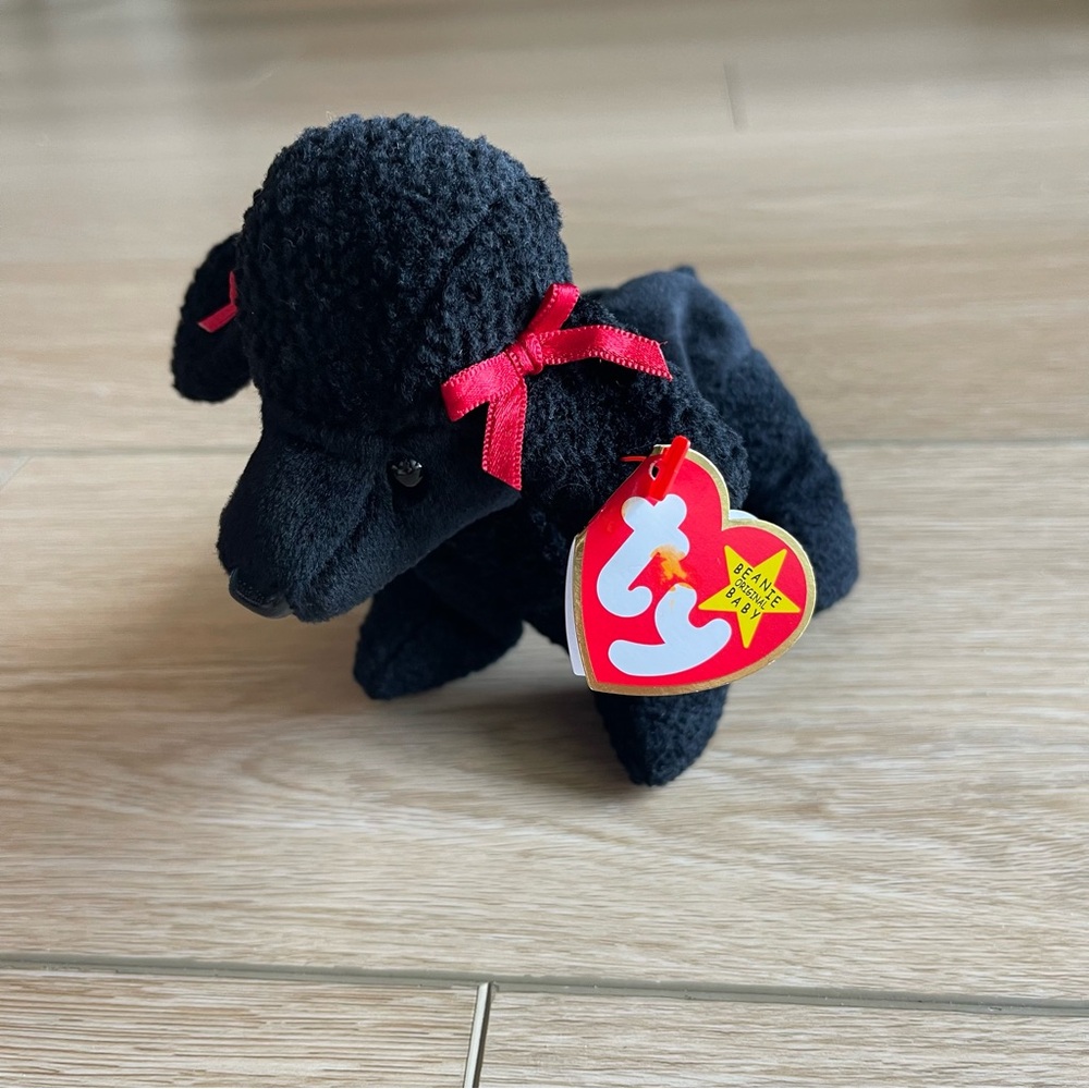 NWT TY GiGi Black Plush Poodle with Red Bow - vintage 1997